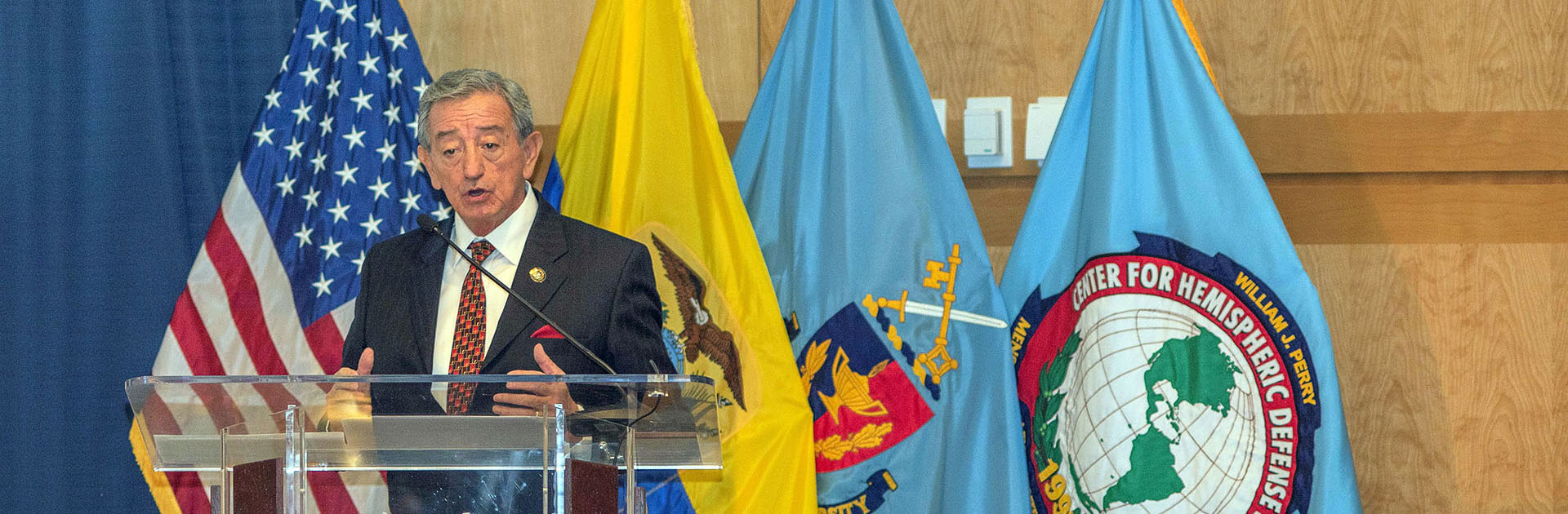 Ecuadorian Minister of Defense Oswaldo Jarrin speaking at WJPC Hemispheric Forum